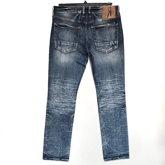 Remix By Rock Revival Distressed Slim Straight Jeans Size 34 Destroyed Blue - Picture 2 of 6